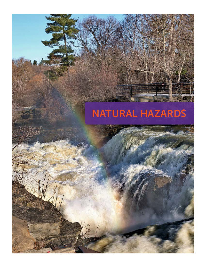 A large waterfall creates a rainbow on the cover of a report