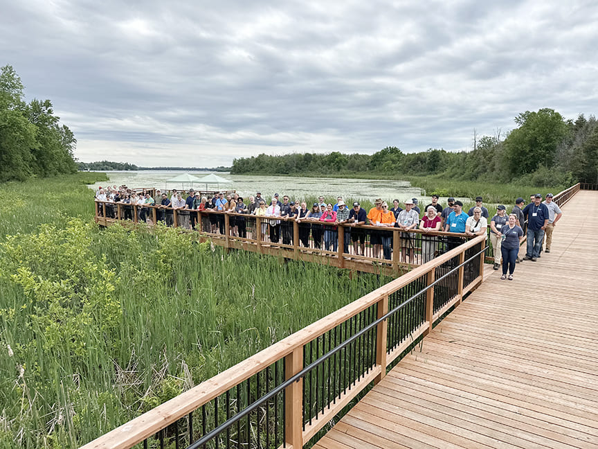 group of people at accessible bridge