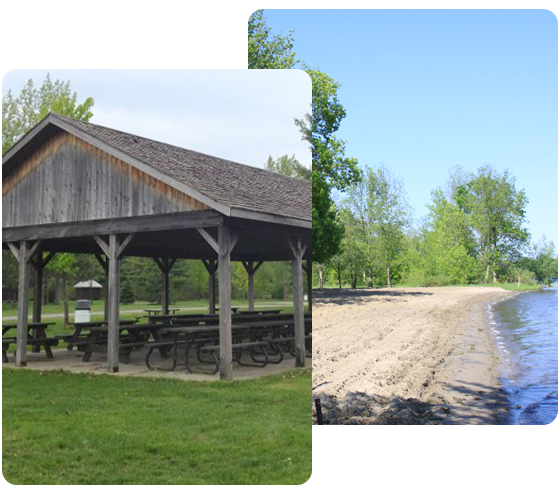 picnic shelter and beach